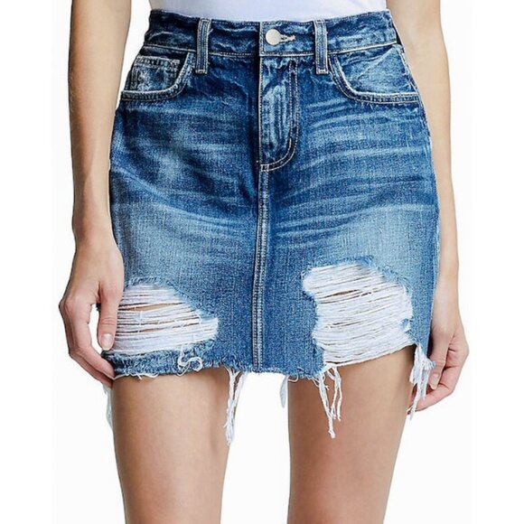 L'Agence Jolene Newberry Medium Blue Distressed Mini Skirt - Size 30 - US 8-10 - Picture 2 of 12